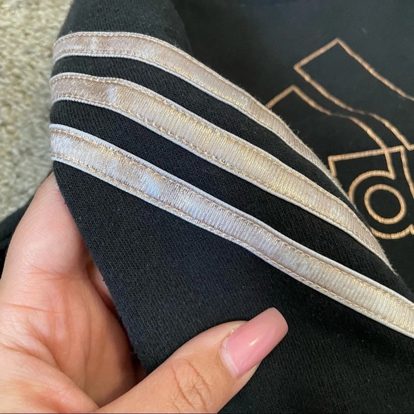 Adidas  Girls Black and Gold Stripes Hoodie Sz S - Picture 7 of 9